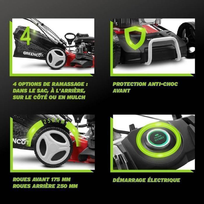 Greencut GLM770XE Petrol Lawnmower - 150cc 4hp - Self-Propelled - Electric Start - 46cm Cutting Width - 55L Grass Collector