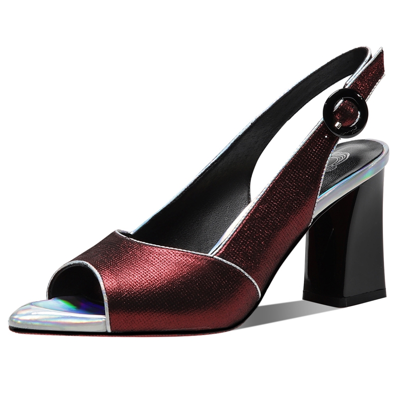 Sandali con tacco alto e punta aperta in vera pelle con fibbia alla moda, scarpe estive casual da donna, sandali da donna 2021 Sandalias Mujer