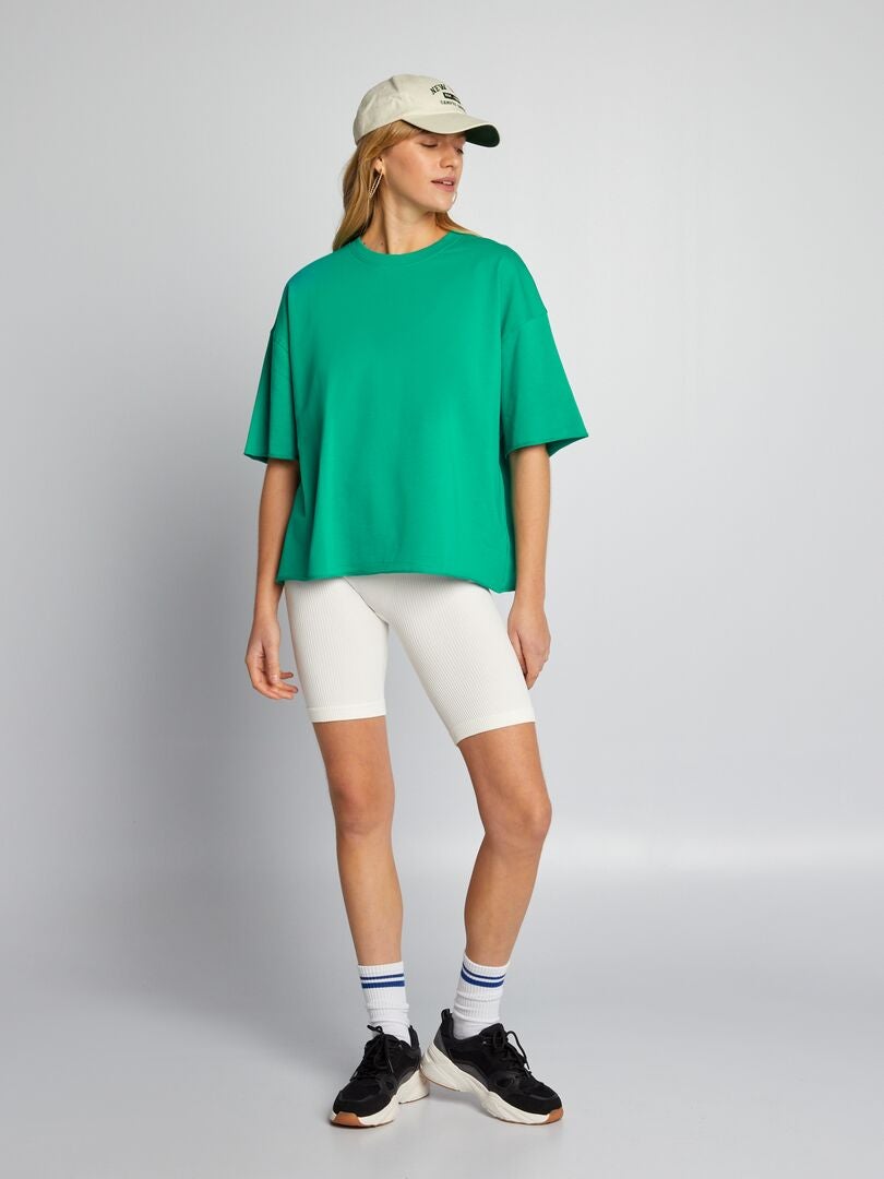 T-shirt met ronde hals van katoen - GROEN