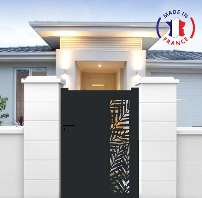 Portillon alu découpe laser en kit Dimensions L.1000 (entre piliers) x H.1500 mm Gris (7016)