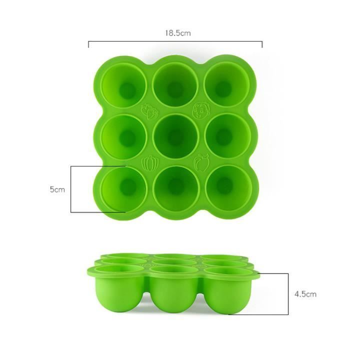 Silicone Baby Freezer Tray, Baby Food Container - 9 Storage Pots, Ice Cream Mold Freezer Boxes