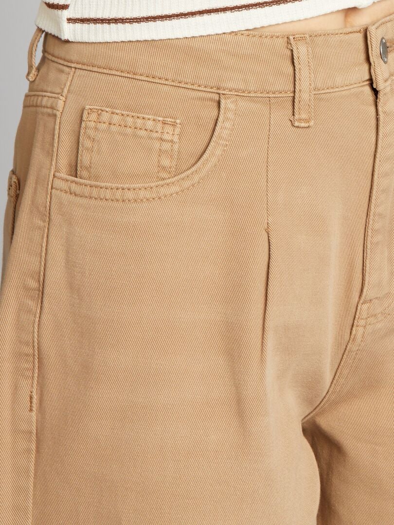 Calça jeans folgada de cintura alta - BEGE