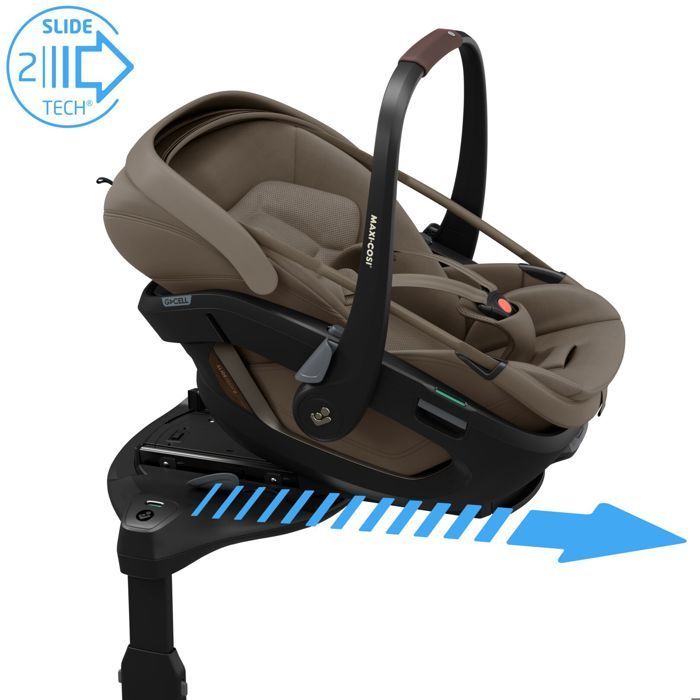 MAXI-COSI Siège auto bébé Coral Slide Pro, coulissant et pivotant, position allongée, Oak Truffle