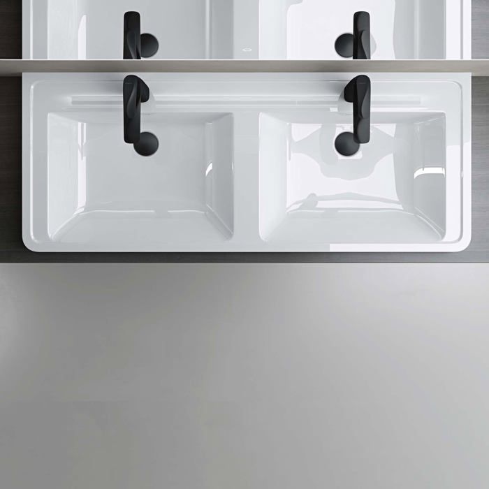 Lavabo a doppio incasso doporro, bianco, in superficie solida, rettangolare, di alta qualità, 120x48x14,5cm, Colossum08