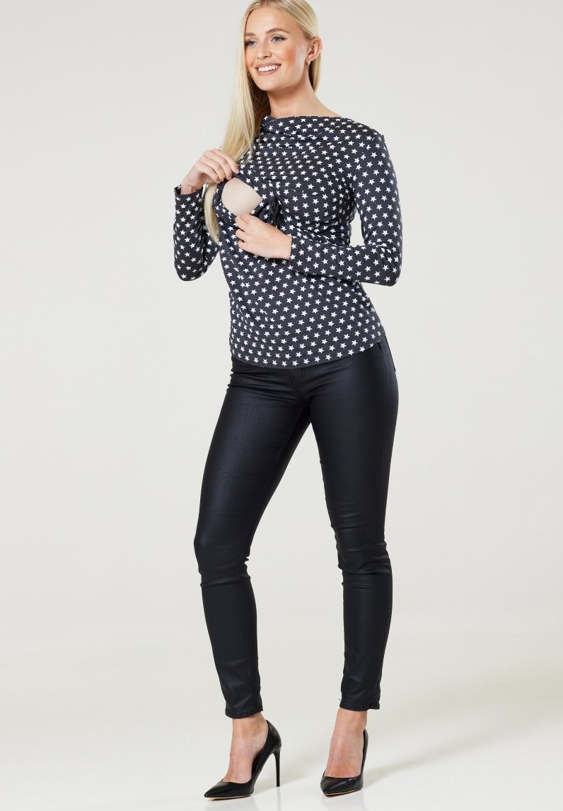 Chelsea Clark Stilloberteil – Langarmshirt – Grau-Weiß