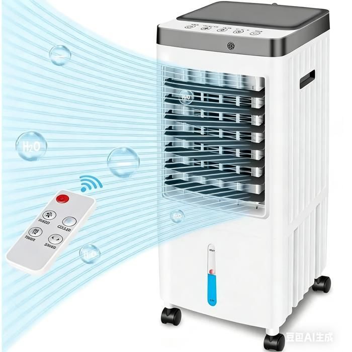 Ventilador de aire acondicionado portátil de 65 W, enfriador evaporativo de 10 L, 3 velocidades, temporizador de 7 horas, control remoto para el hogar y la oficina.