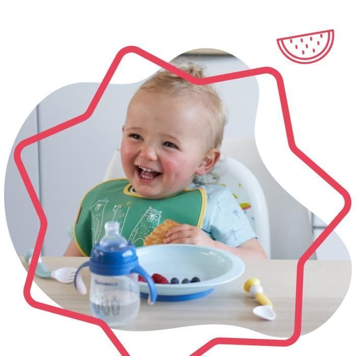 BADABULLE Set of 3 non-slip and unbreakable baby plates, microwave safe, 12m+