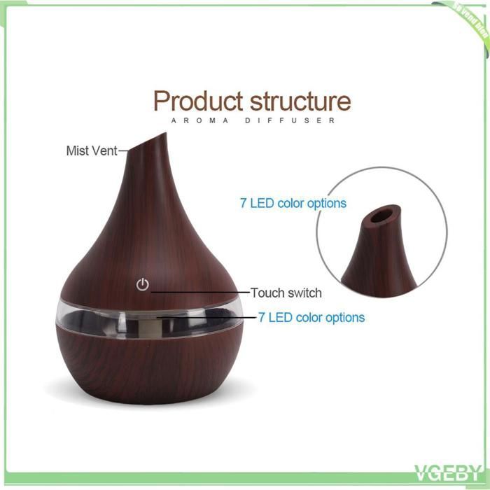 Diffusore di aromaterapia - FAFEICY - 300 ml - USB - 7 colori LED - Design in bambù