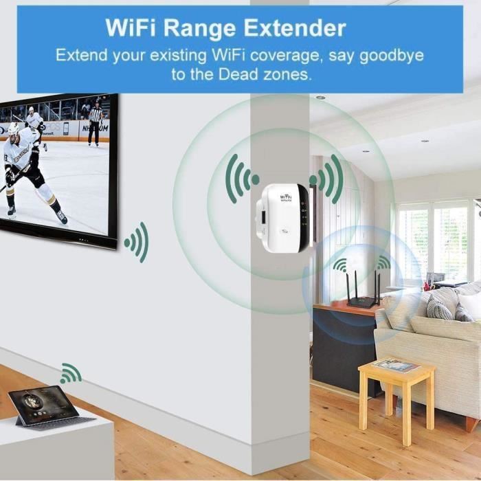 WiFi Amplifier Repeater - Wireless WiFi Extender - Signal Booster - Integrated Antennas - 300M WLAN 802.11n/g/b