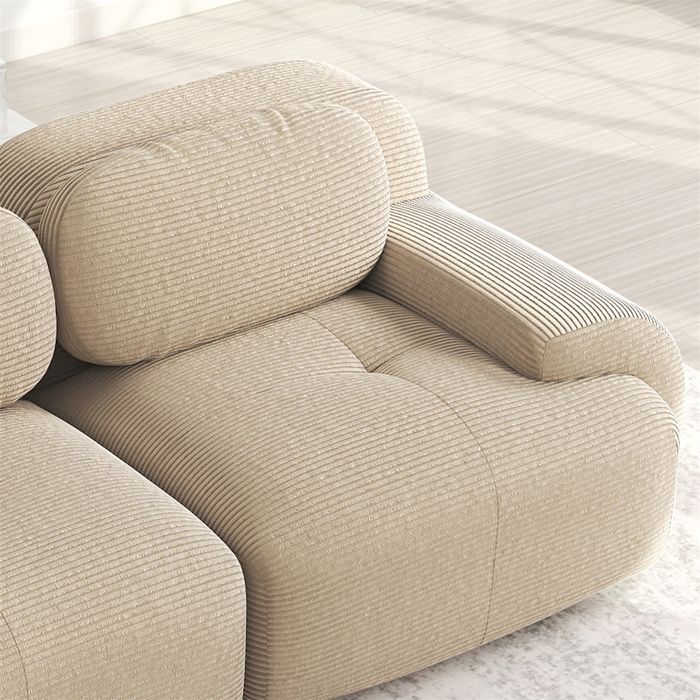 Divano modulare a 3 posti DRIPEX in velluto a coste, non richiede montaggio, braccioli ergonomici, completamente comprimibile, beige.