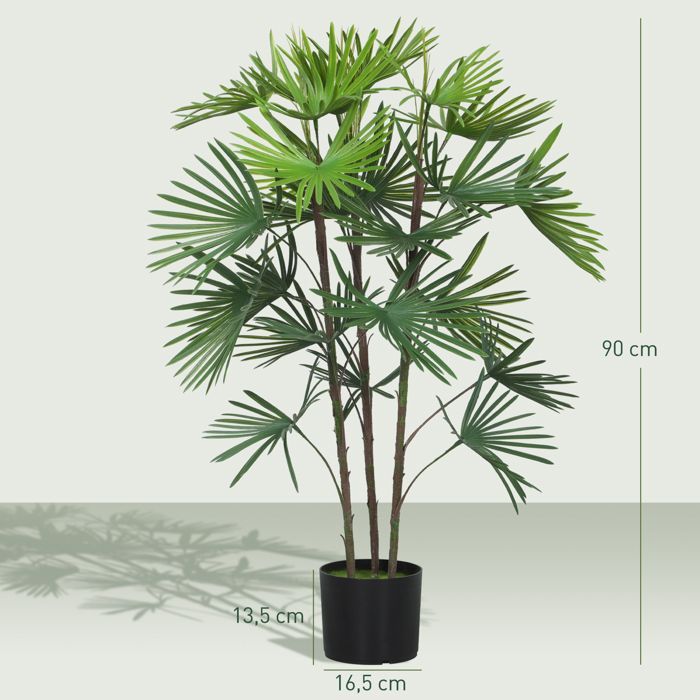 Planta artificial de interior - HOMCOM - maceta de plástico y flocado, 24 hojas de PE - 90 cm - verde