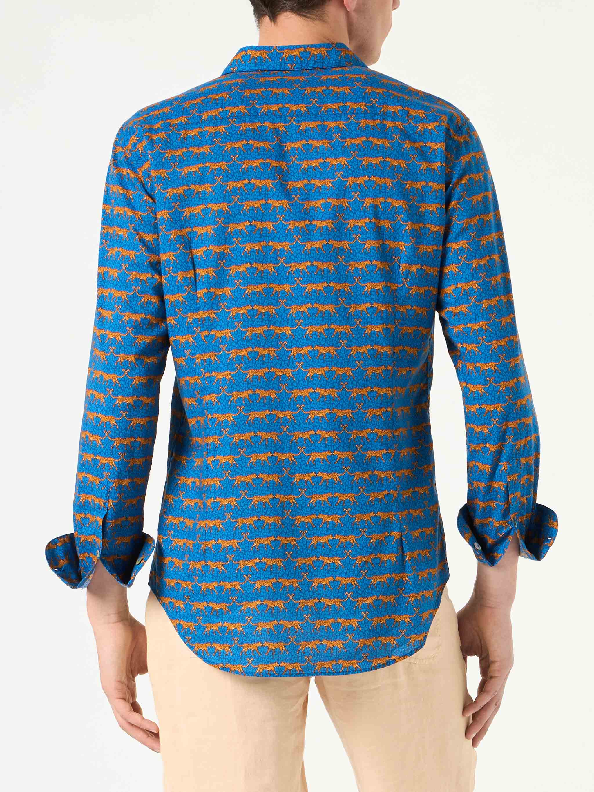 Camicia da uomo Sikelia in mussola di cotone con stampa gatto selvatic