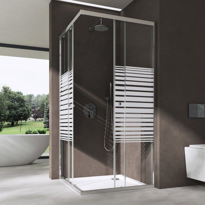 Mampara de ducha de diseño, 70x90x190cm, cristal de seguridad transparente de 6 mm con franjas opacas, revestimiento NANO.