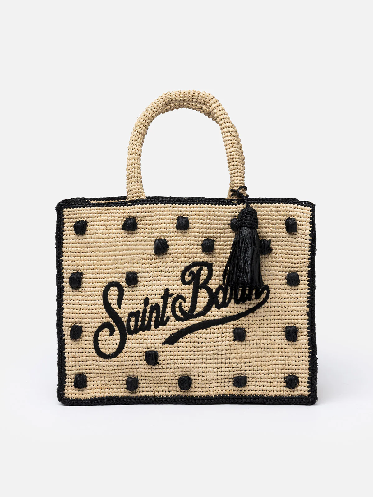 Colette Raffia Handtas – Natuurlijk Beige met Zwarte Polka Dots, Logo Borduurwerk, Milieuvriendelijk en Stijlvol Design, Binnenvak met Rits | MC2 Saint Barth