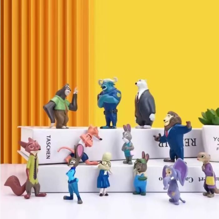Conjunto de 12 figuras de Zootopia – Personagens do filme – Miniaturas de animais – Colecione e brinque