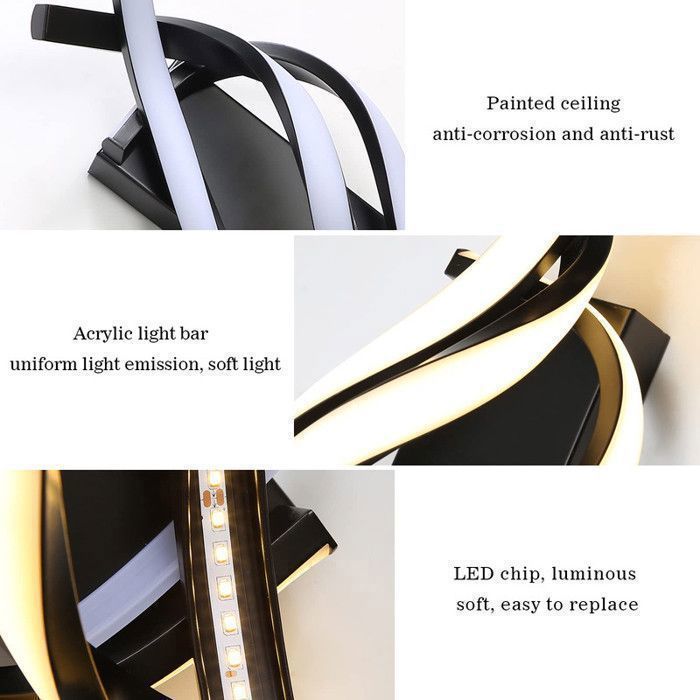 DELIPOP 22W 3000K Black LED Wall Light - Modern Indoor Wall Lamp for Bedroom or Hallway - Curved Design - Warm Light