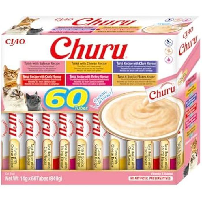 Friandises pour Chats - INABA - Churu - Purée de Thon - Texture Lisse - Lot de 60 Tubes