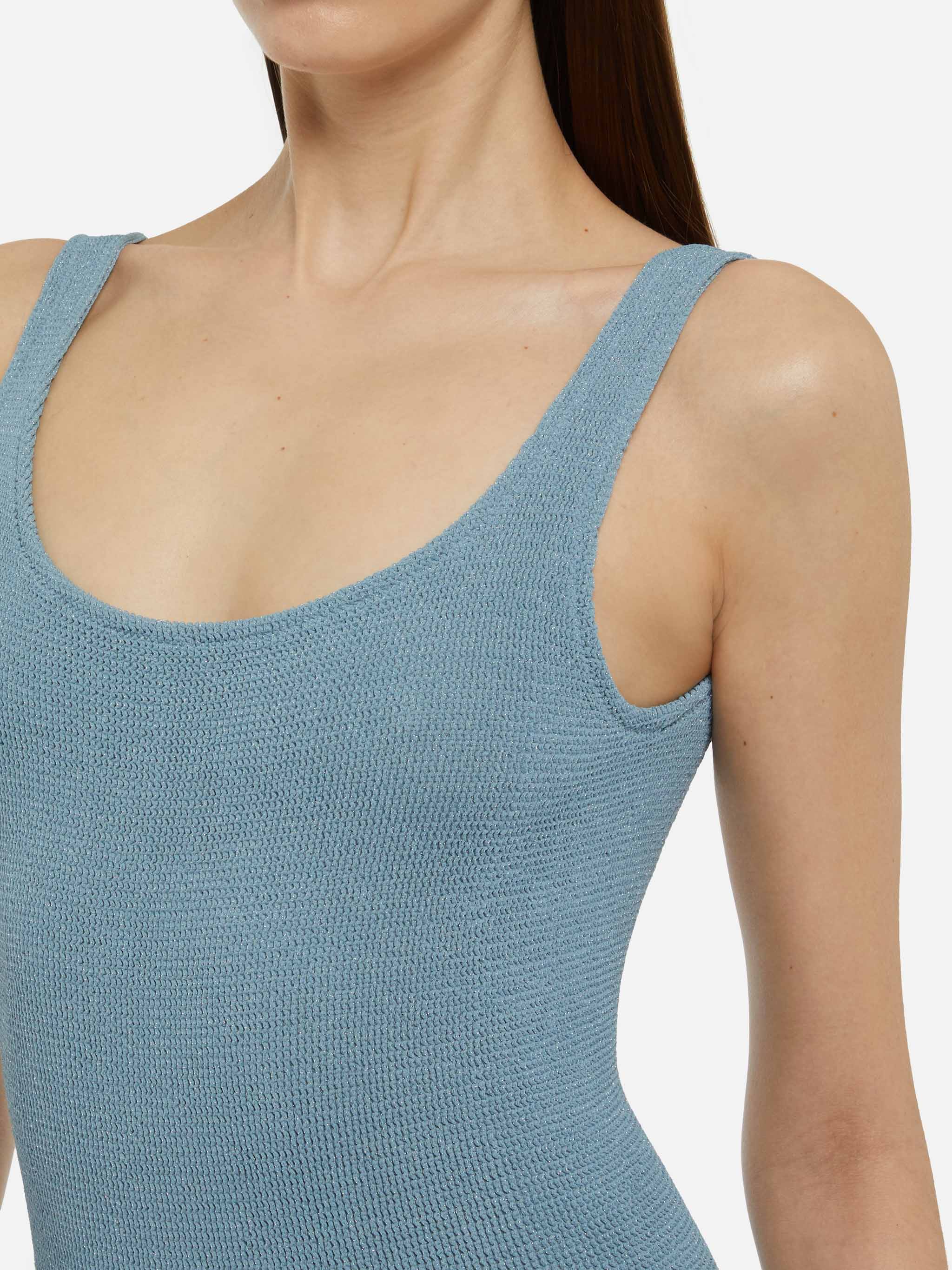 Lora crinkle lurex badpak uit één stuk in luchtvaartblauw