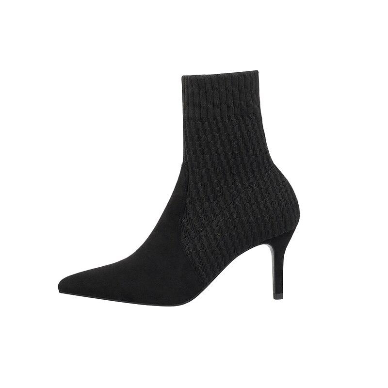 Stivali invernali a calzino, stivali elasticizzati in maglia sexy, tacchi alti da donna, scarpe alla moda, stivaletti autunnali a righe da donna, stivaletti alla caviglia