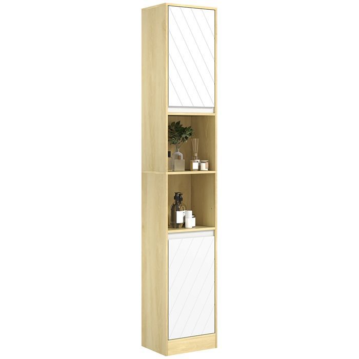 Badkamerkast met kolom - HOMCOM - gezellige stijl - 2 deuren, 2 planken - 30 x 24 x 170 cm - licht wit eikenhout