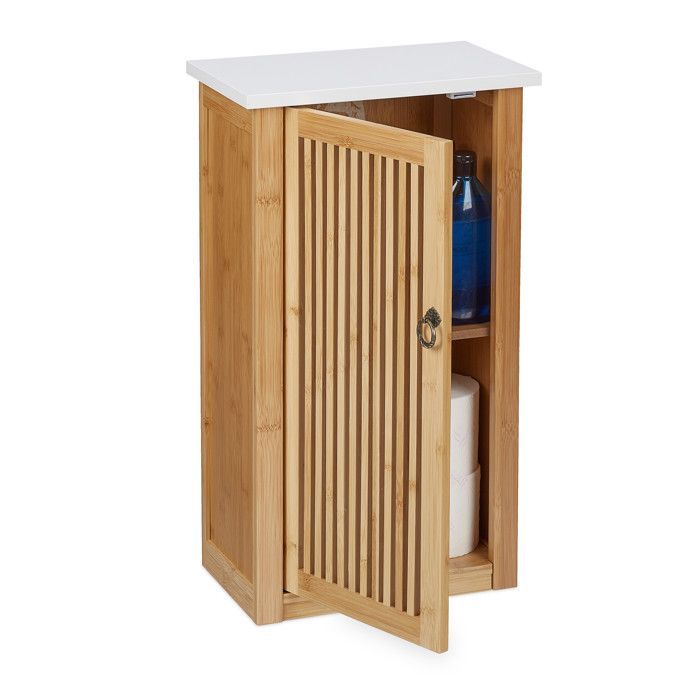 Relaxdays Rangement salle de bain, meuble à accrocher avec étagère, HxLxP : 60x34,5x21 cm, bambou & MDF, nature - blanc