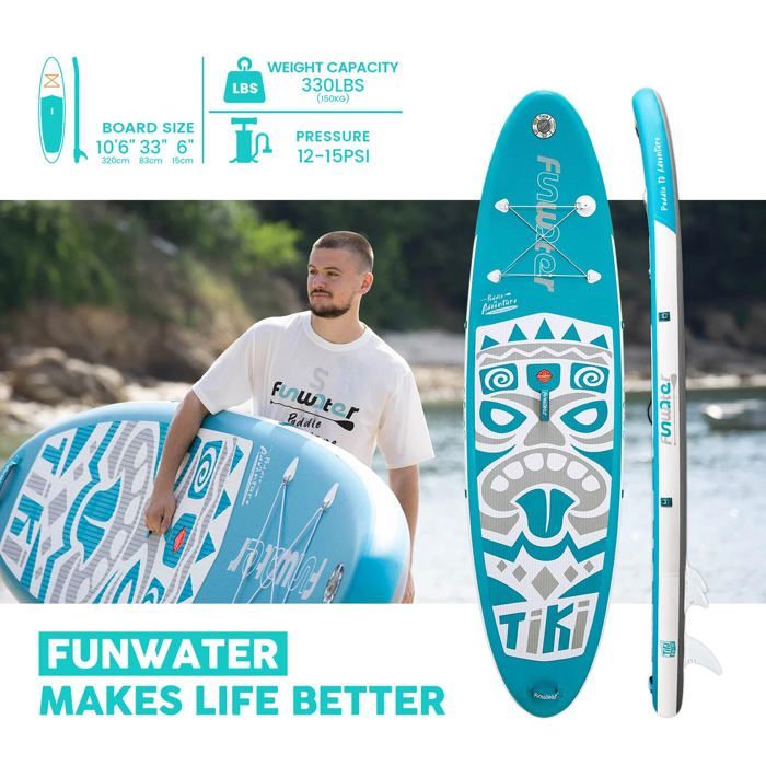 FunWater SUPFW04A  Planche Paddle Tiki Gonflable 10'6