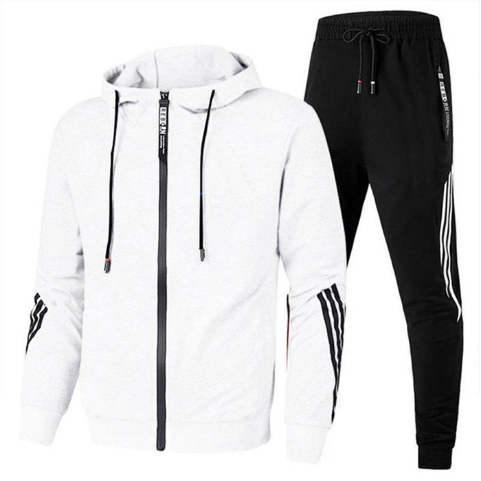 Survêtement Homme - 2 Pièces Ensemble Casual Sport Slim - Manches longues - XH652 Blanc