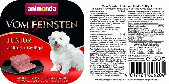 Animonda vom Feinsten Junior pâtée chien - boeuf & volaille, alimentation humide riche en énergie pour chiots (≥5 sem.)