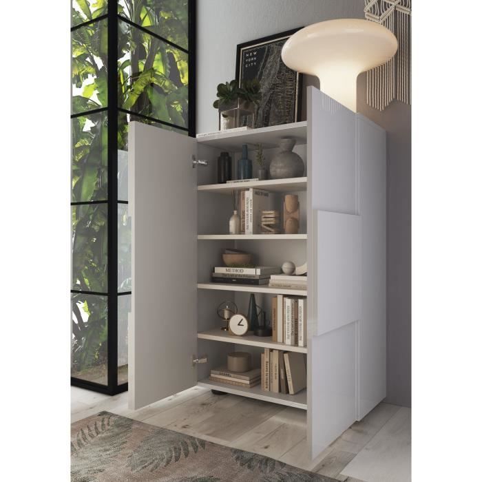 Meuble à chaussures - 15 paires - Blanc laqué - L78 x P33 x H113 cm - MILANO