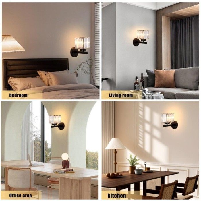 Aplique de pared moderno de cristal WOTTES, lámpara de pared cuadrada de cristal negro de 15 cm, casquillo E27, 1 unidad para dormitorio, mesita de noche o pasillo.