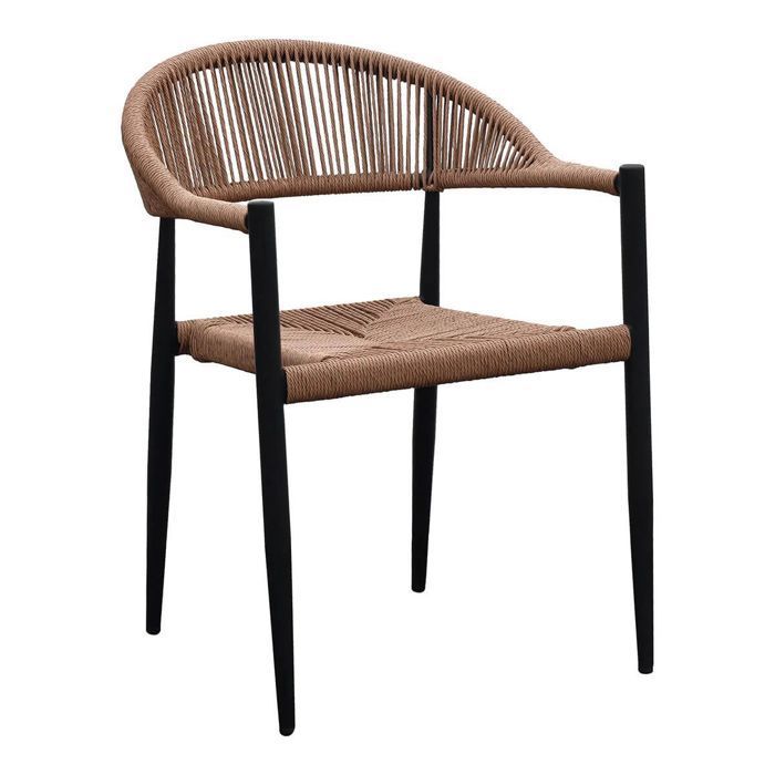KORSI - Set of 2 Garden Dining Chairs in Black Aluminium and Imitation Rattan