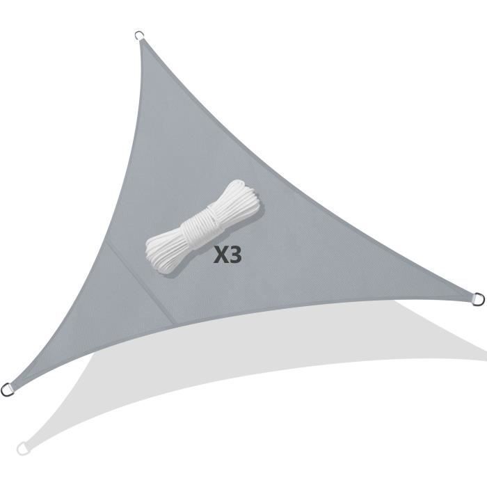 Toldo triangular impermeable VOUNOT - Gris - 3x3x3m - Resistente a los rayos UV - Cuerdas de fijación incluidas