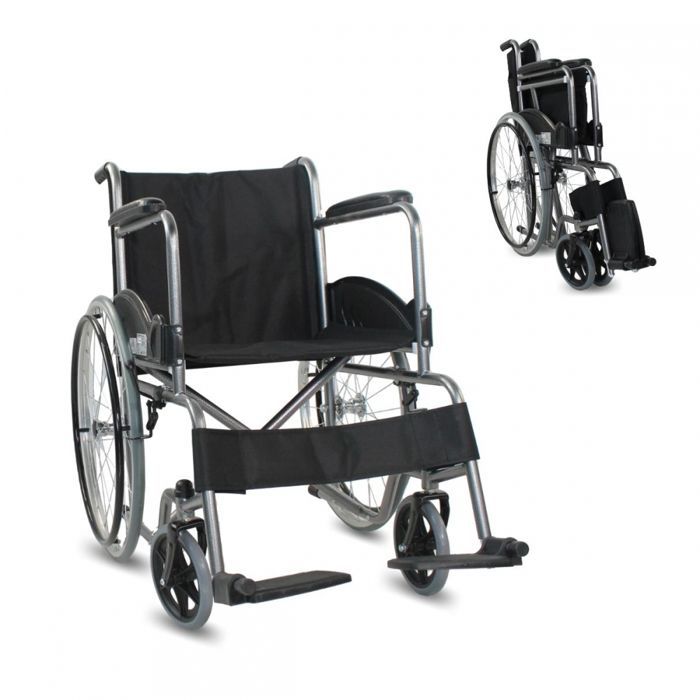 Silla de ruedas plegable Mobiclinic Alcazaba, altura del asiento de 46 cm, accionamiento manual, duradera, freno manual, reposabrazos cromados.