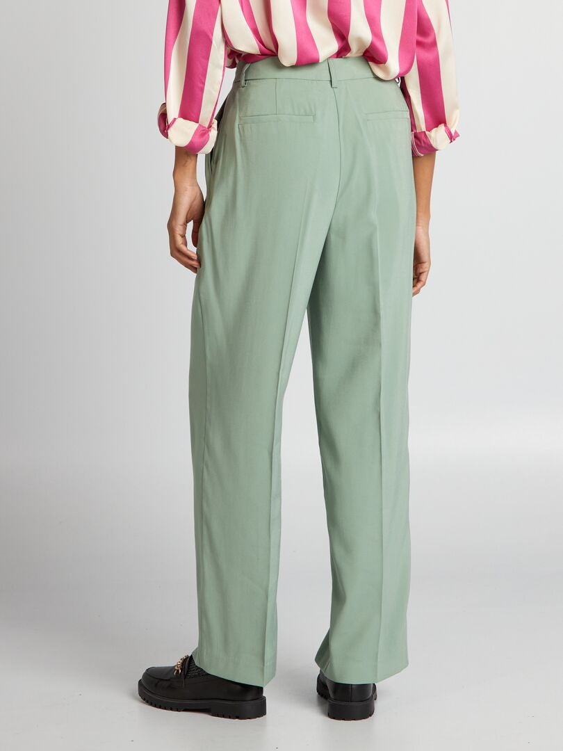 Pantalones rectos de talle alto - VERDE