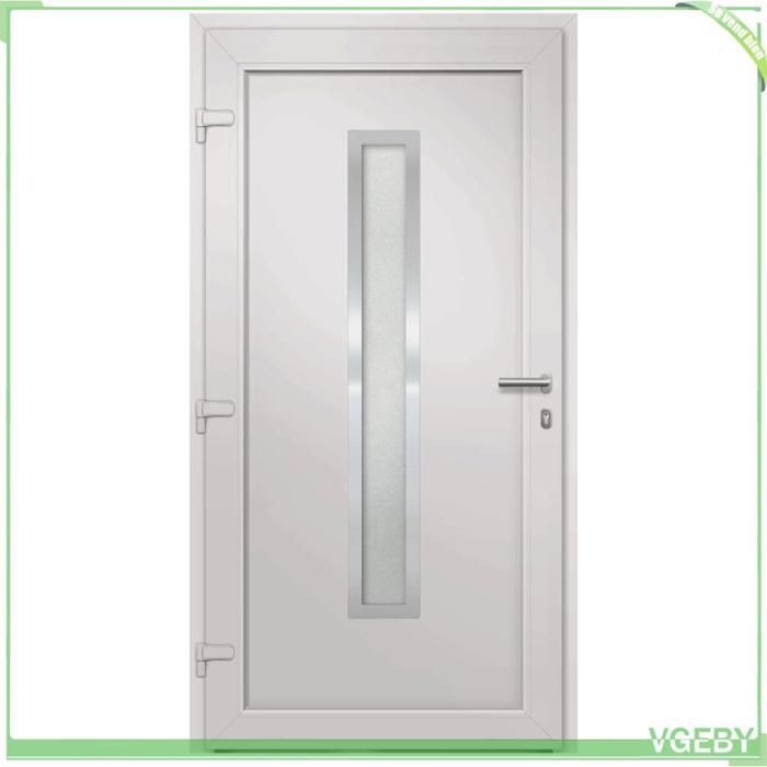 Porta de entrada em PVC branco, 108 x 200 cm – vidro duplo isolante 4-12-4, fechadura de 5 pontos, soleira de alumínio.
