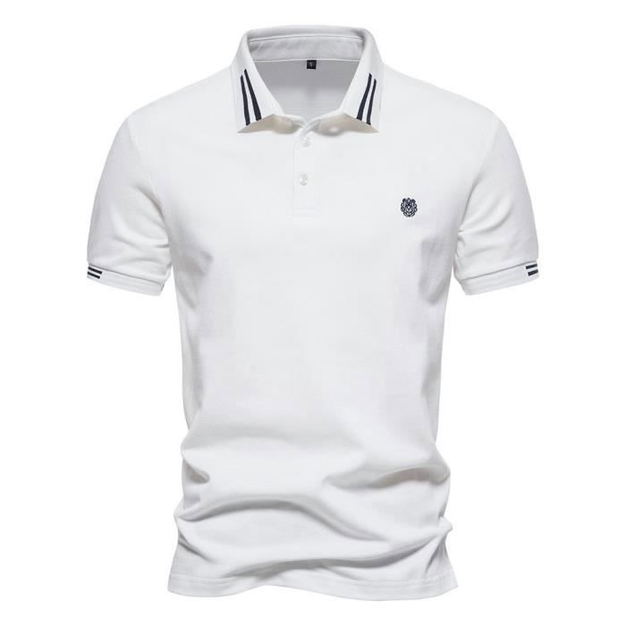 Polo de algodón de manga corta bordado para hombre, marca INSFITY, corte regular, color blanco.