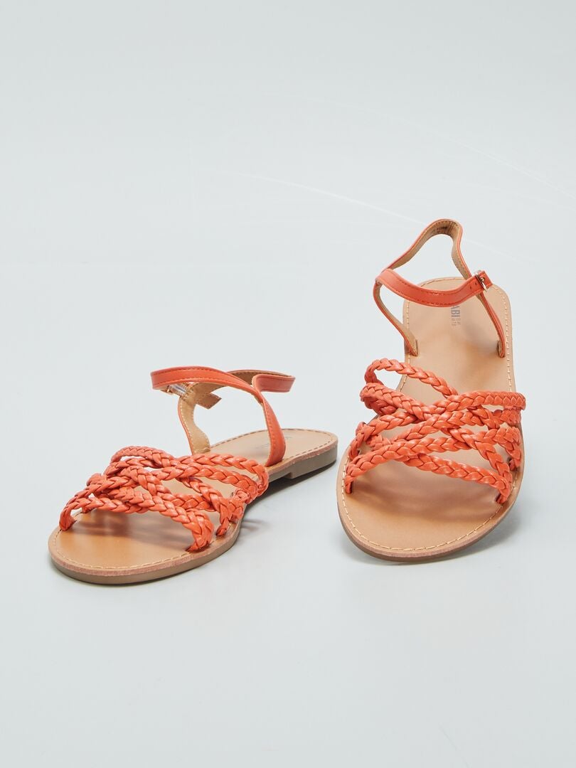 Lage sandalen met gevlochten bandjes - ORANJE
