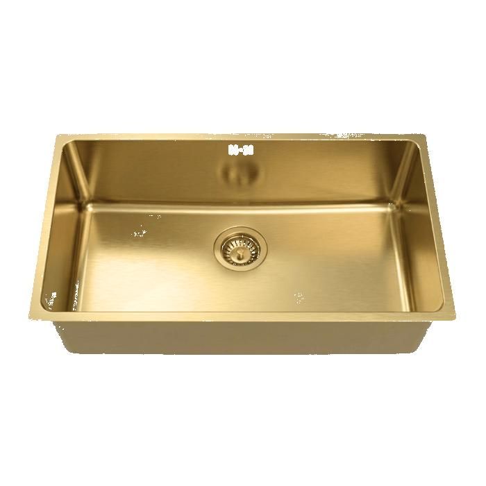 Pia Inoxa, cuba única grande, 76x44 cm, aço inoxidável dourado escovado, Essebagno
