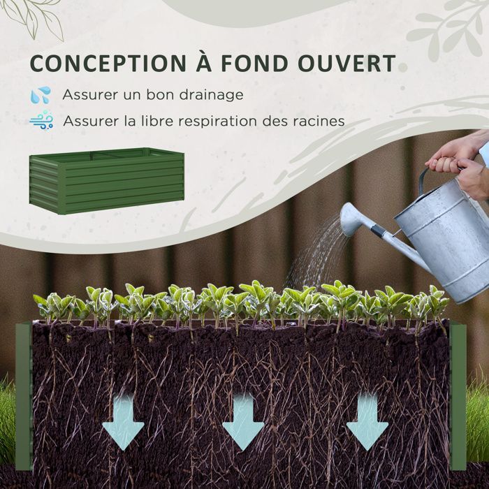 Garden vegetable garden bed - Outsunny - rectangular - galvanized steel reinforcement tubes - 180 x 90 x 59 cm - green