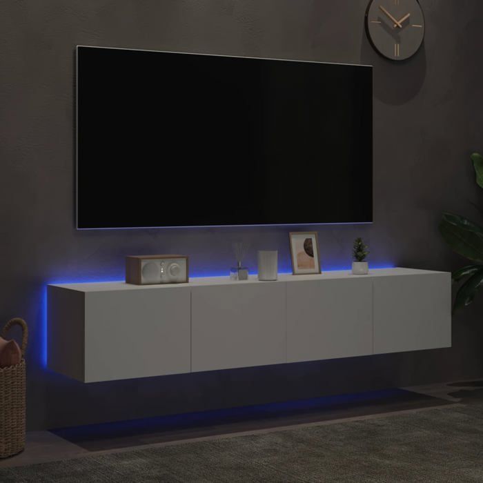 vidaXL Seinälle kiinnitettävät TV-tasot LED-valoilla, 2 kpl, Riippuvat TV-tasot säilytystilalla, Kelluvat TV-tasot 837282