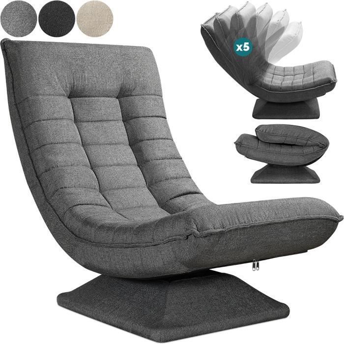 CASARIA® Fauteuil tout confort pivotant à 360° Gris capacité de charge de 150kg siège de gaming 58x57x84/87cm relaxation
