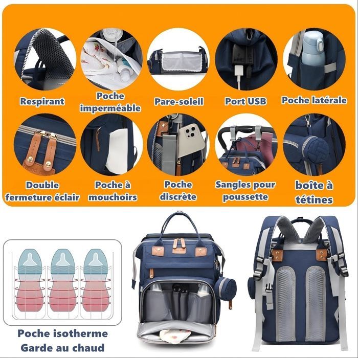 KENLUMO Diaper Backpack, Baby Changing Mattress Bag – Large Capacity Multifunctional Waterproof Diaper Bag, Blue Travel Bag