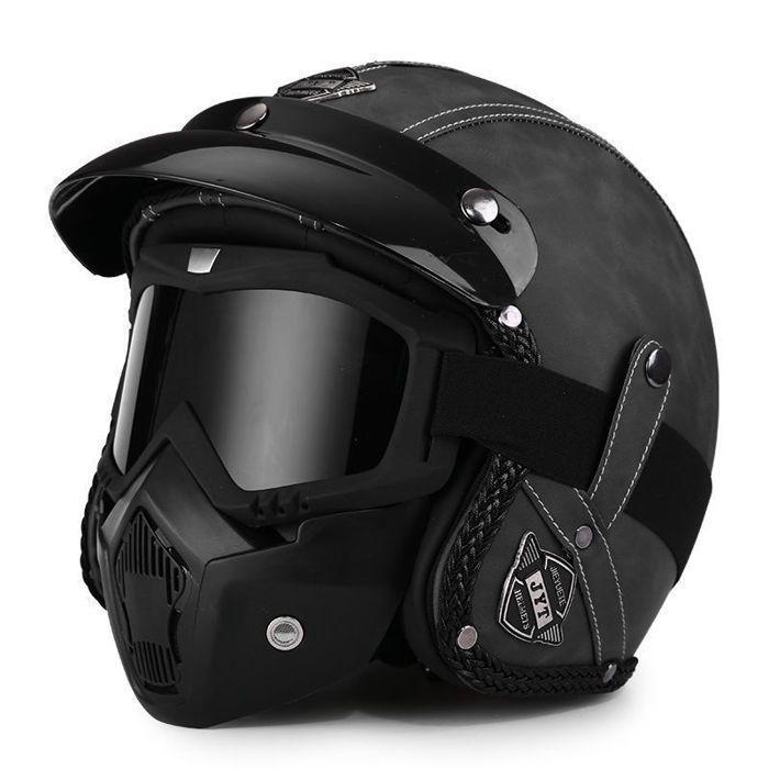 Casco de motocicleta, Casco vintage, Casco Harley, Gafas vintage, Casco de motocicleta, Personalidad, Cuatro estaciones, Moda, Seguridad - Negro