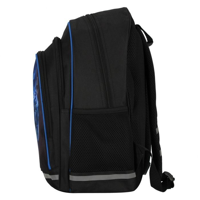 Blue and black padded school backpack for boys, with reflectors, for game controller, 40x29x20cm, 23L
