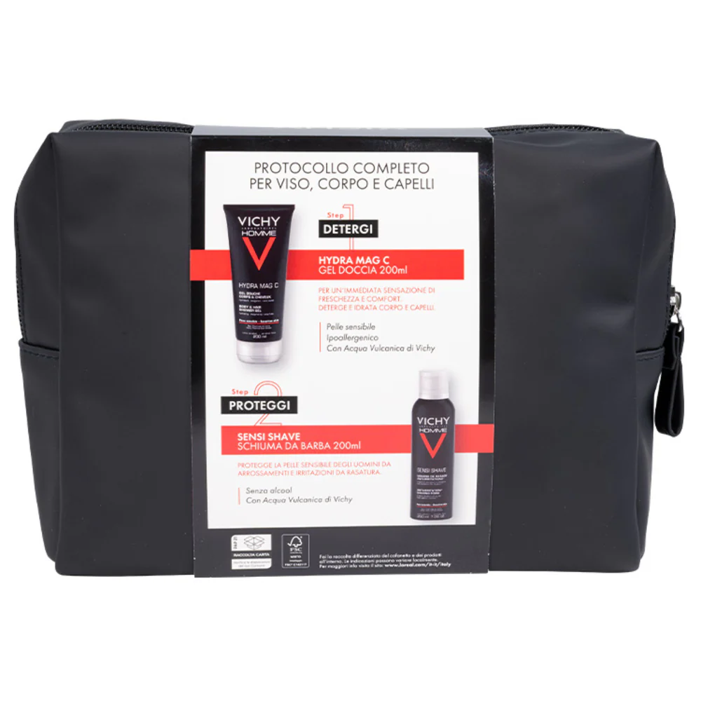 Vichy Homme Pochette Regalo Uomo Hydra Mag C Gel Doccia + Sensi Shave Schiuma da Barba - Cofanetti Viso e Corpo, Bagno e Doccia