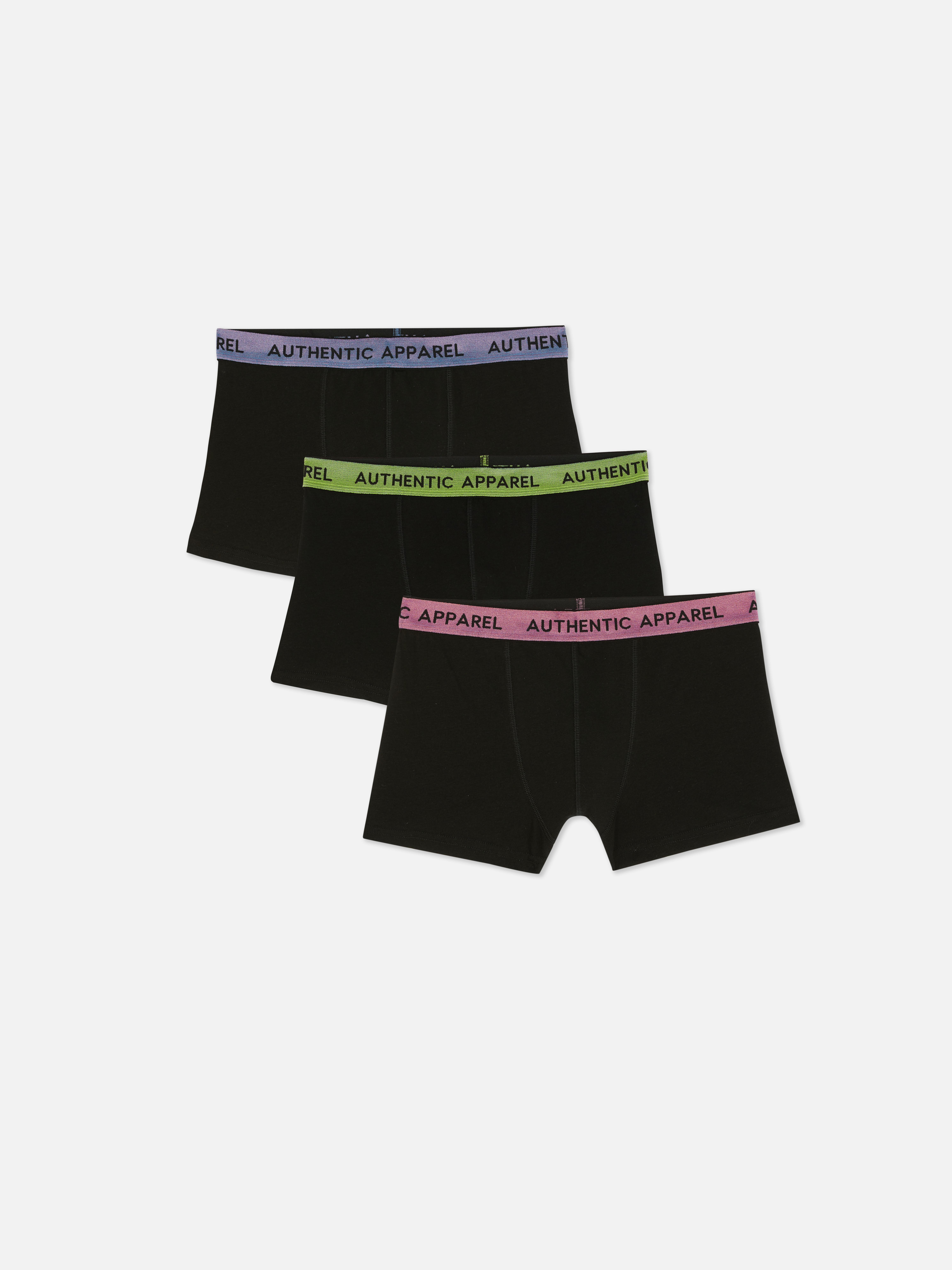 Boxeri cu talie iridescentă, set de 3 Trei boxeri din bumbac bogat, cu talie iridescentă contrastantă