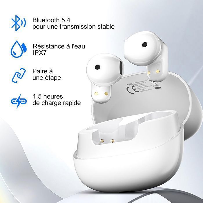 Blackview AirBuds 20 — Täysin langattomat nappikuulokkeet, Bluetooth 5.4, DNS-melunvaimennus, 400 mAh, IPX4, valkoinen