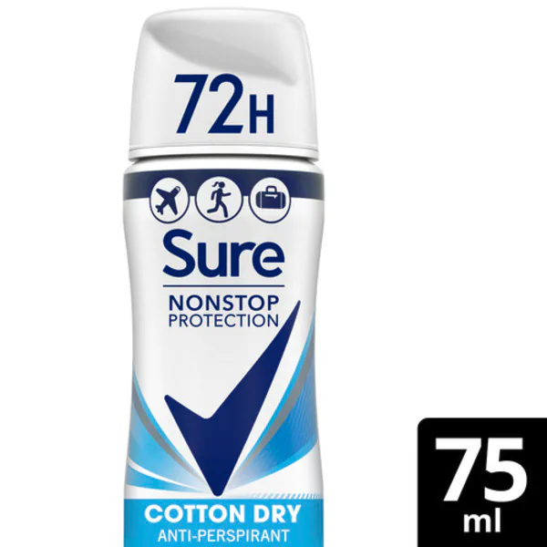„Sure“ suspaustas antiperspirantas aerozolis „Cotton Dry“, 75 ml