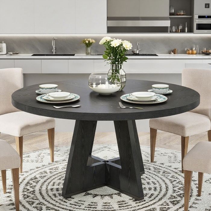 Table à manger ronde 120 x 120 x 75 cm - table en bois salle a manger 6 à 8 personnes - pour cuisine, salon, noir