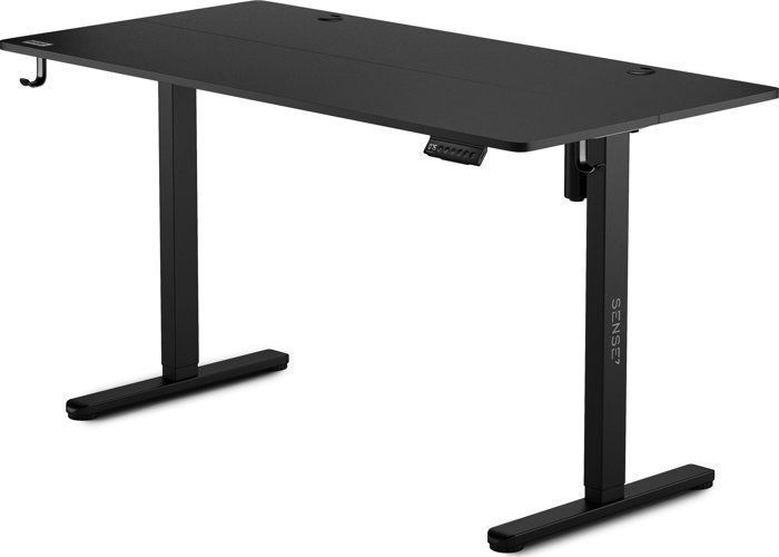 SENSE7 NOJO Elektrisch bureau 140x70 cm, Staand bureau met geheugen, Stille hoogteverstelling, Gamingbureau met haken, Zwart